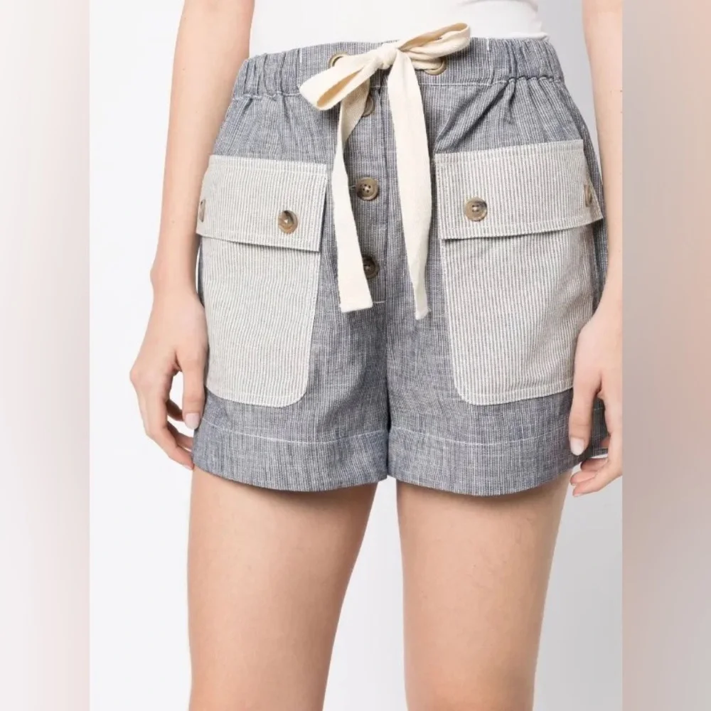 Ulla Johnson Granite Gray Blue Stripe Gracie Drawstring Shorts 8